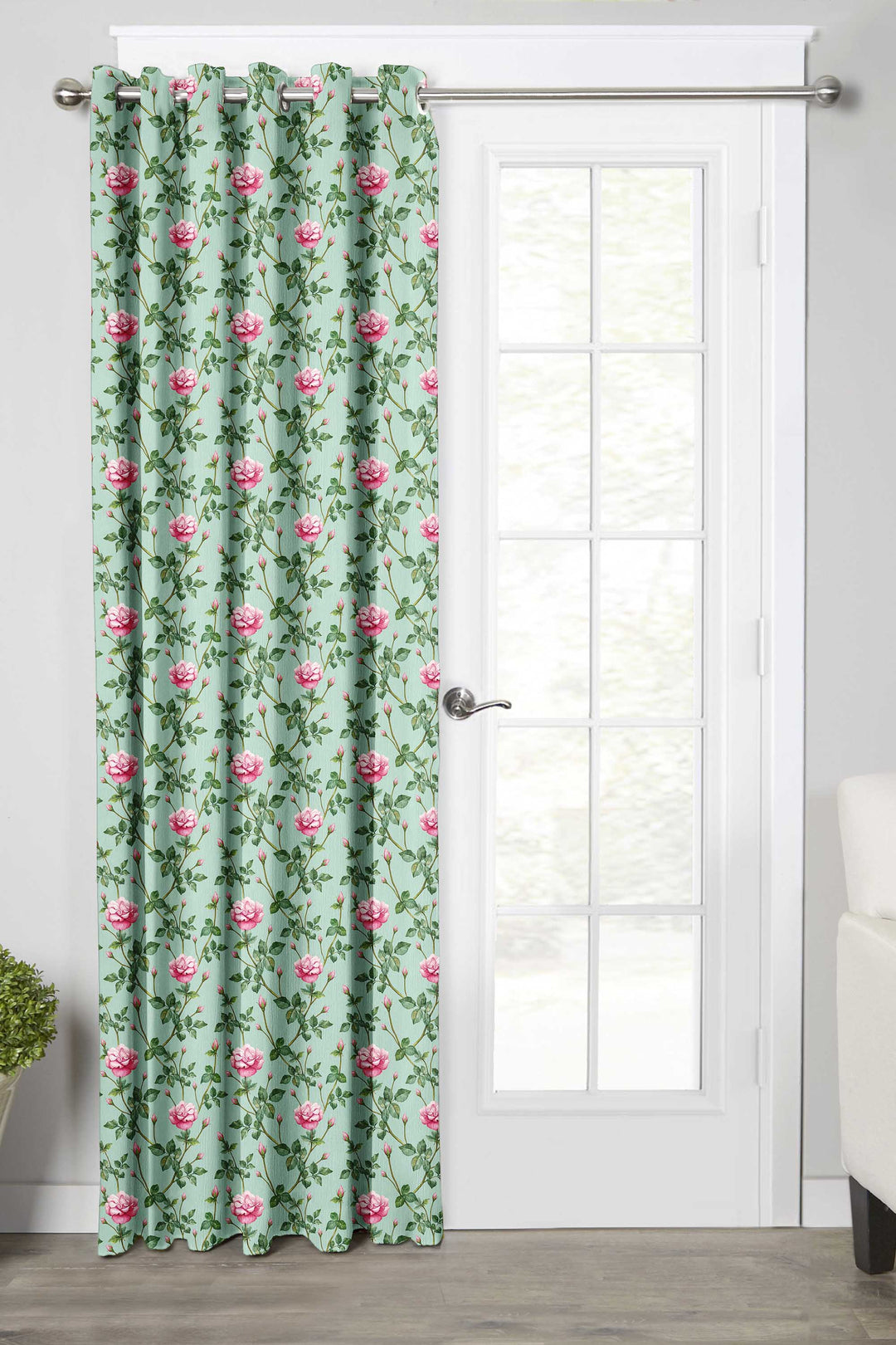 Ultimate Trends Premium Polyester Fancy Floral Curtain For Home Décor Green and Pink Color, 1 Piece