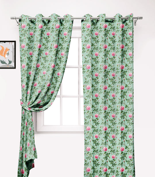 Ultimate Trends Premium Polyester Fancy Floral Curtain For Home Décor Green and Pink Color, 1 Piece