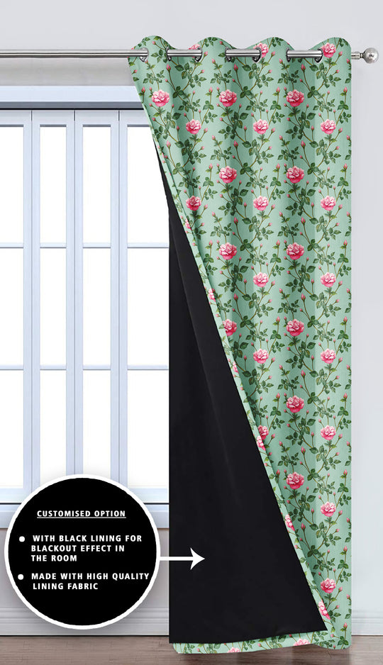 Ultimate Trends Premium Polyester Fancy Floral Curtain For Home Décor Green and Pink Color, 1 Piece