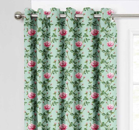 Ultimate Trends Premium Polyester Fancy Floral Curtain For Home Décor Green and Pink Color, 1 Piece