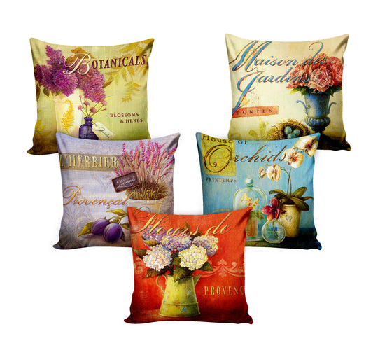 1900's Retro Floral Art, Cushion Covers SET of 5