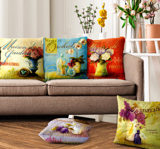 1900's Retro Floral Art, Cushion Covers SET of 5