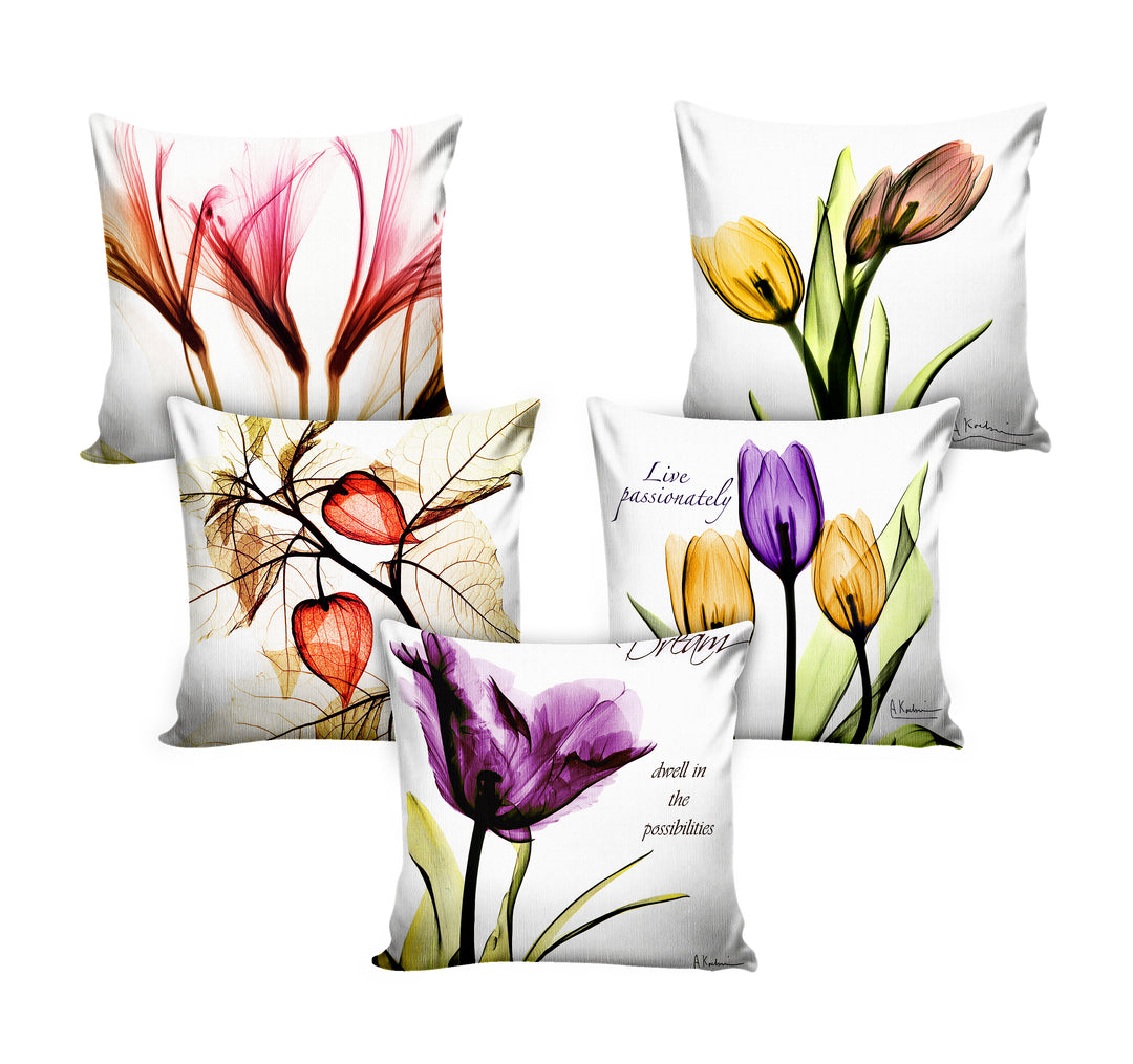 Floral White, Cushion Covers SET of 5