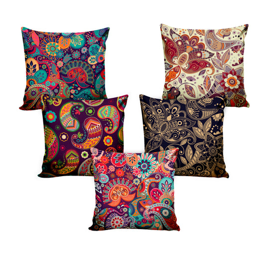 Ajrakh Dark, Cushion Covers SET of 5