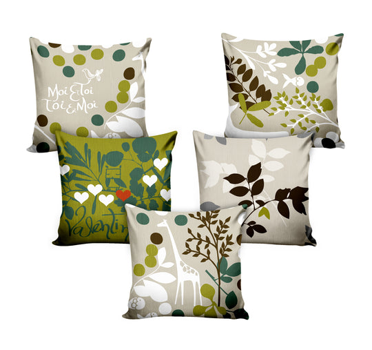 Ivory Green, Cushion Covers SET of 5