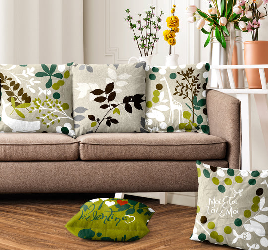 Ivory Green, Cushion Covers SET of 5