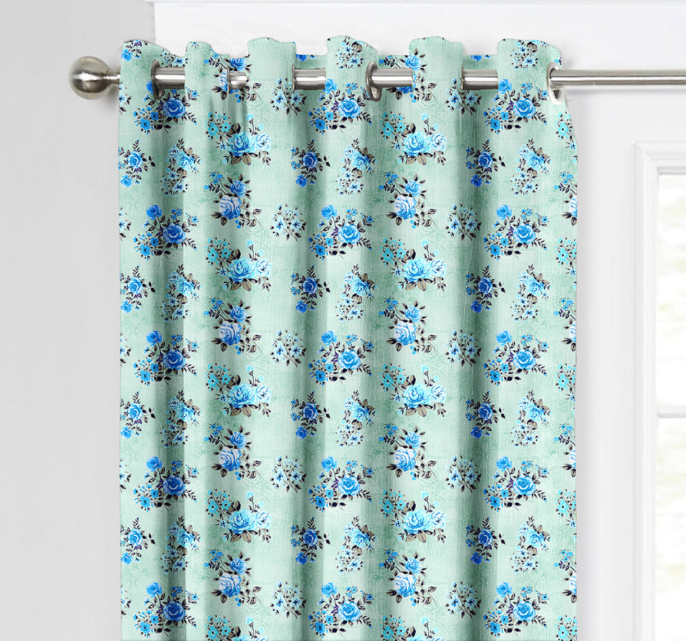 Ultimate Trends Premium Polyester Fancy Floral Curtain For Home Décor Cyan Color, 1 Piece