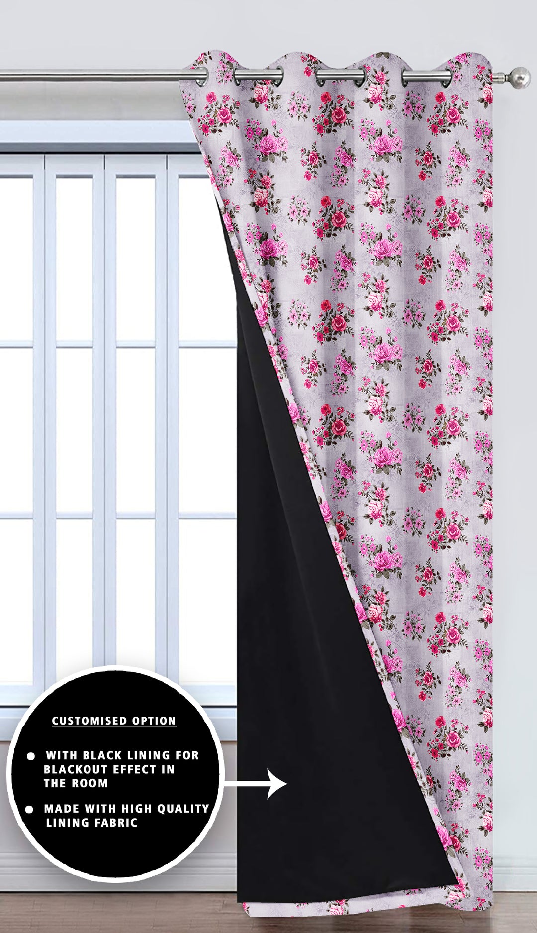 Ultimate Trends Premium Polyester Fancy Floral Curtain For Home Décor Grey Color, 1 Piece