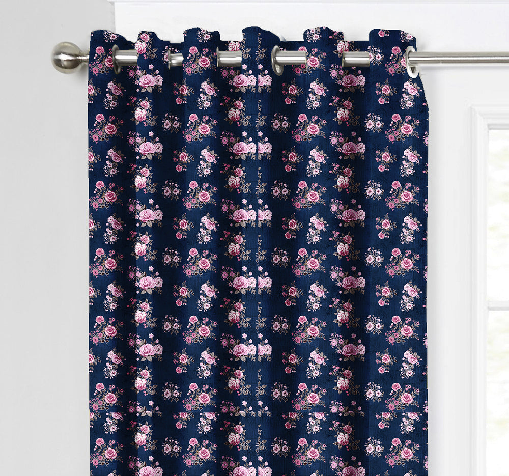 Ultimate Trends Premium Polyester Fancy Floral Curtain For Home Décor Navy Blue Color, 1 Piece