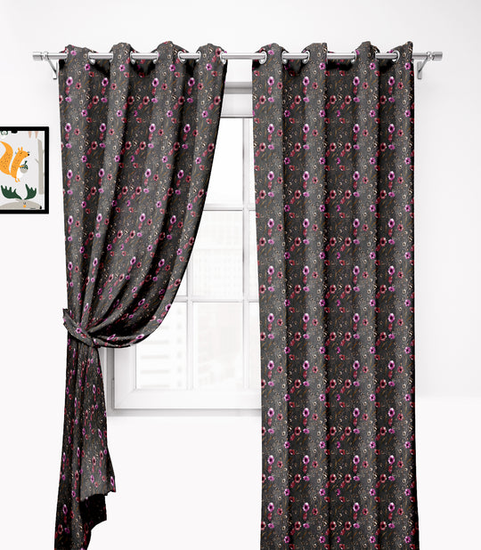 Ultimate Trends Premium Polyester Fancy Floral Curtain For Home Décor Black Color, 1 Piece