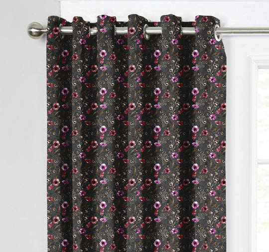 Ultimate Trends Premium Polyester Fancy Floral Curtain For Home Décor Black Color, 1 Piece