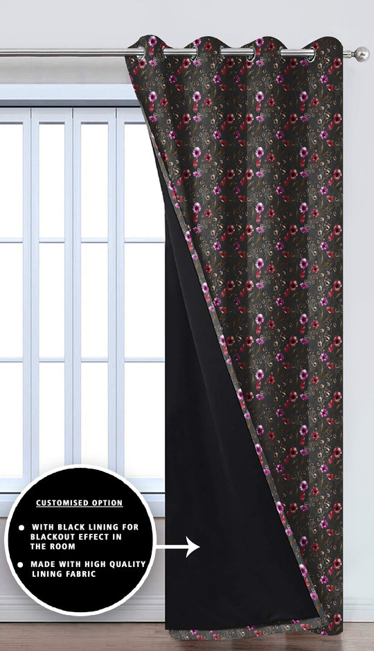 Ultimate Trends Premium Polyester Fancy Floral Curtain For Home Décor Black Color, 1 Piece