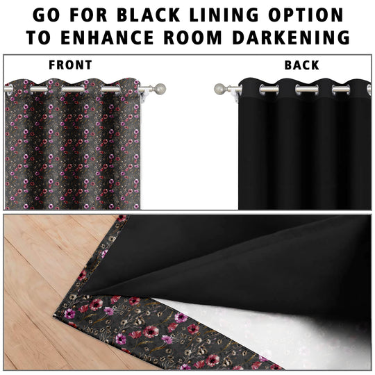 Ultimate Trends Premium Polyester Fancy Floral Curtain For Home Décor Black Color, 1 Piece