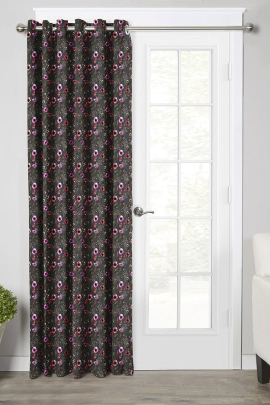 Ultimate Trends Premium Polyester Fancy Floral Curtain For Home Décor Black Color, 1 Piece