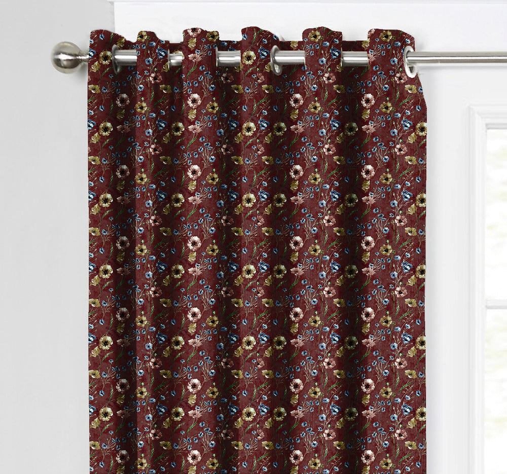 Ultimate Trends Premium Polyester Fancy Floral Curtain For Home Décor Maroon Color, 1 Piece