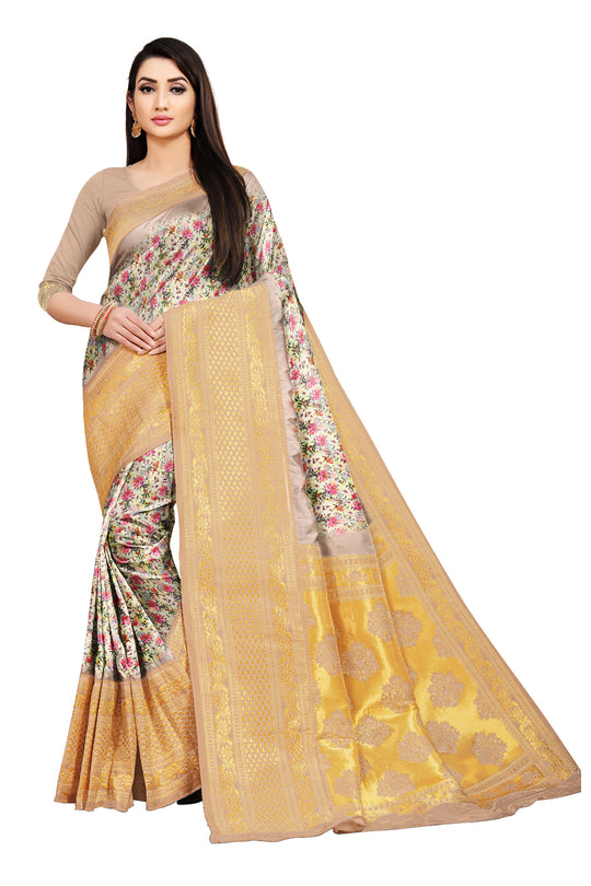 Ultimate Trends Women's Premium Digital Printed Jacquard Saree With Blouse