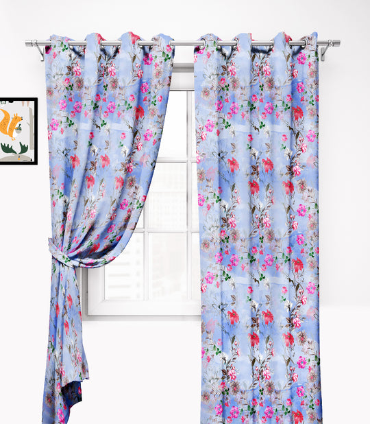 Ultimate Trends Premium Polyester Fancy Floral Curtain For Home Décor Blue Color, 1 Piece