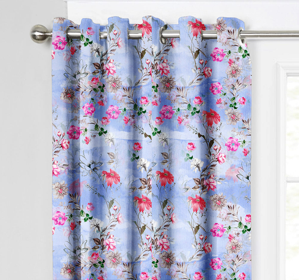 Ultimate Trends Premium Polyester Fancy Floral Curtain For Home Décor Blue Color, 1 Piece