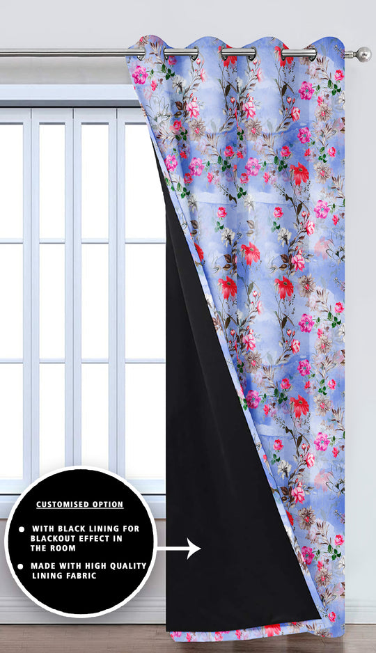 Ultimate Trends Premium Polyester Fancy Floral Curtain For Home Décor Blue Color, 1 Piece