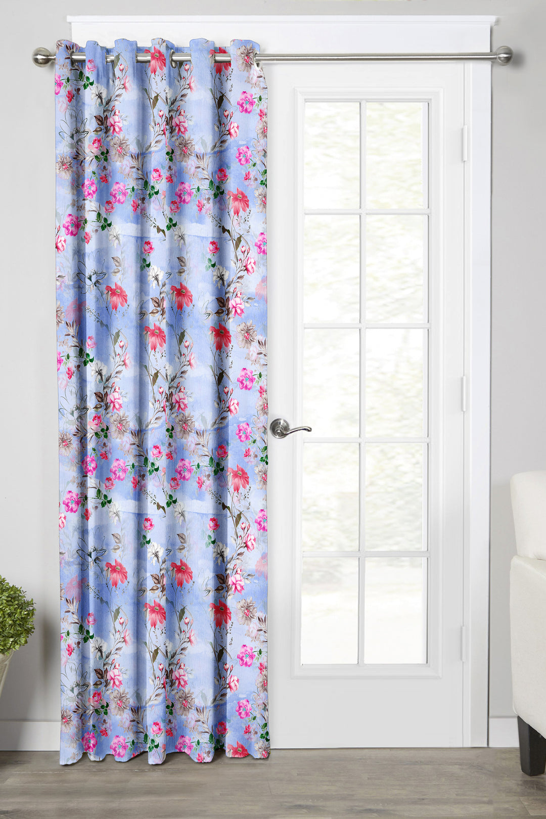 Ultimate Trends Premium Polyester Fancy Floral Curtain For Home Décor Blue Color, 1 Piece