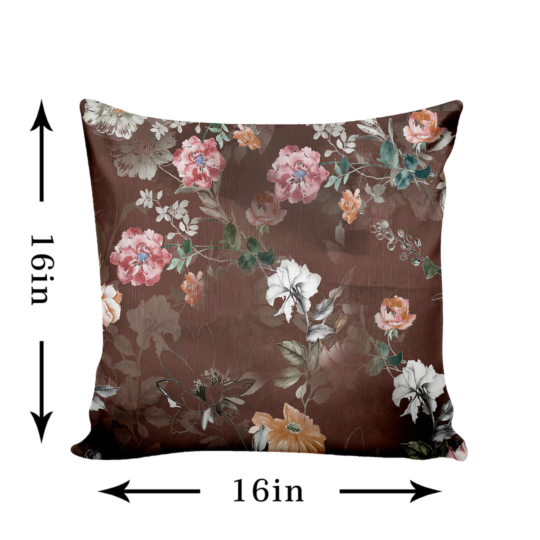 Ultimate Trends Fancy Floral Digital Printed Cushion Cover, 16 Inch X 16 Inch, Set of 5 - Multi Color