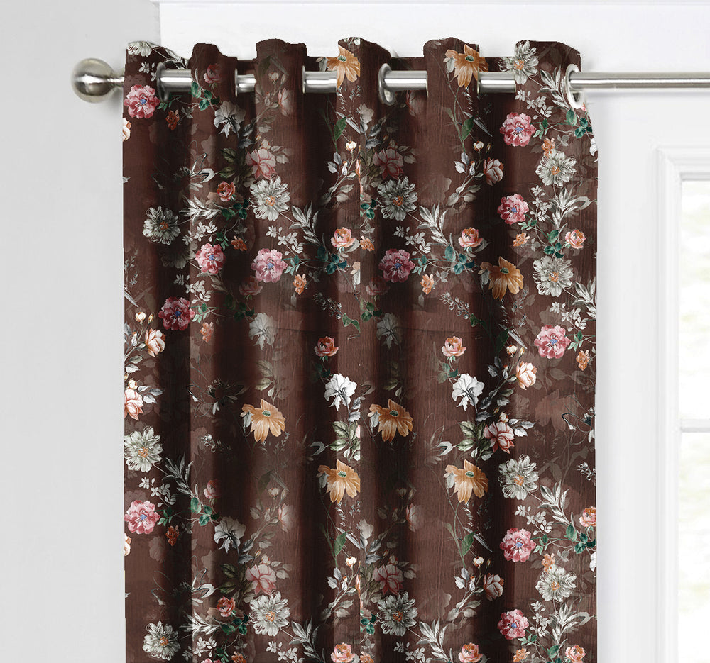 Ultimate Trends Premium Polyester Fancy Floral Curtain For Home Décor Coffee Color, 1 Piece