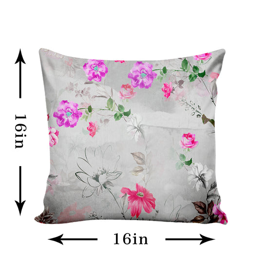 Ultimate Trends Fancy Floral Digital Printed Cushion Cover, 16 Inch X 16 Inch, Set of 5 - Multi Color