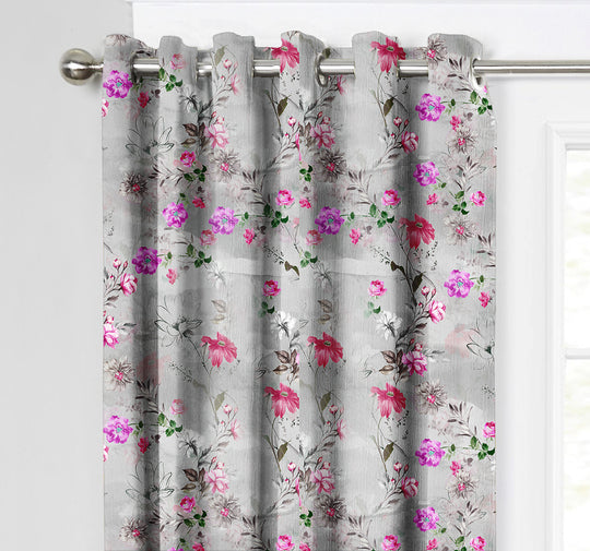 Ultimate Trends ™ Premium Polyester Floral Curtains, Grey, Set of 2