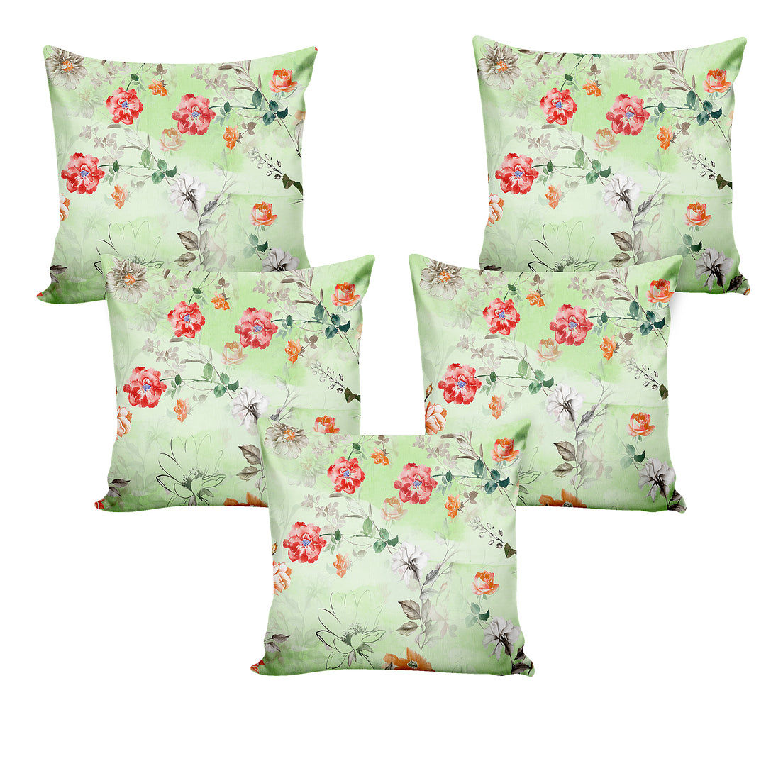 Ultimate Trends Fancy Floral Digital Printed Cushion Cover, 16 Inch X 16 Inch, Set of 5 - Multi Color