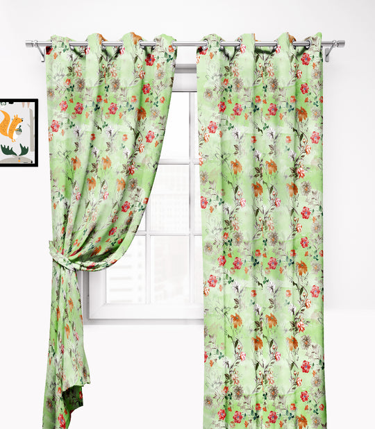 Ultimate Trends Premium Polyester Fancy Floral Curtain For Home Décor Green Color, 1 Piece