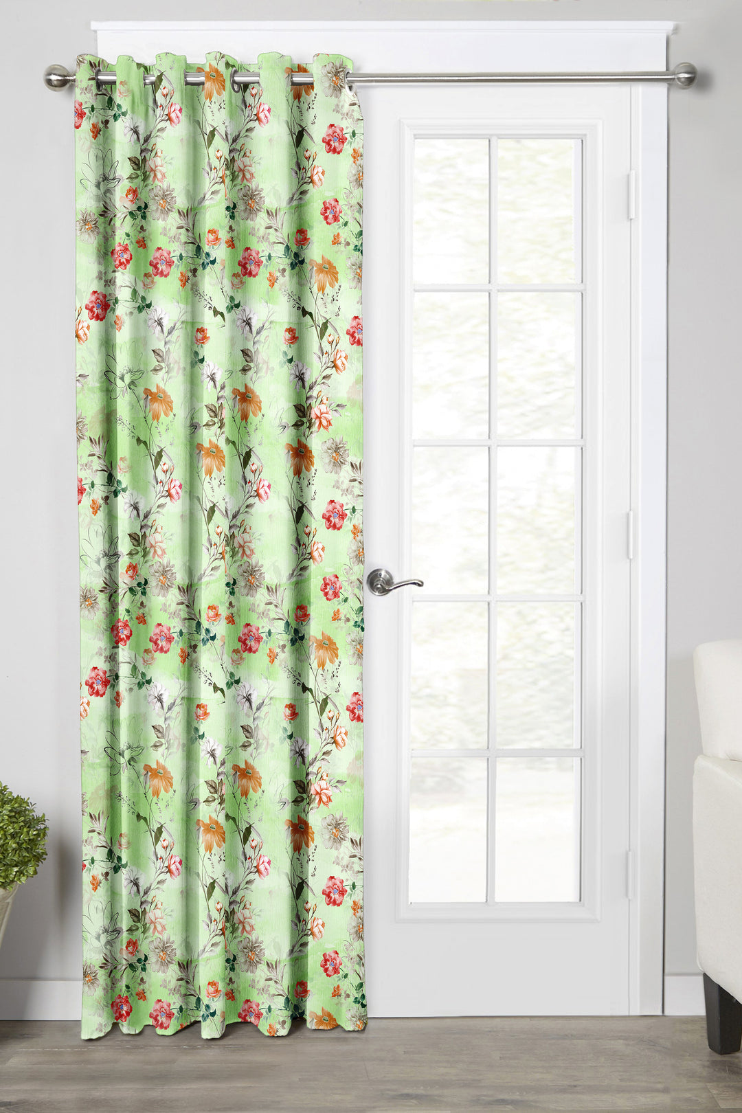 Ultimate Trends Premium Polyester Fancy Floral Curtain For Home Décor Green Color, 1 Piece