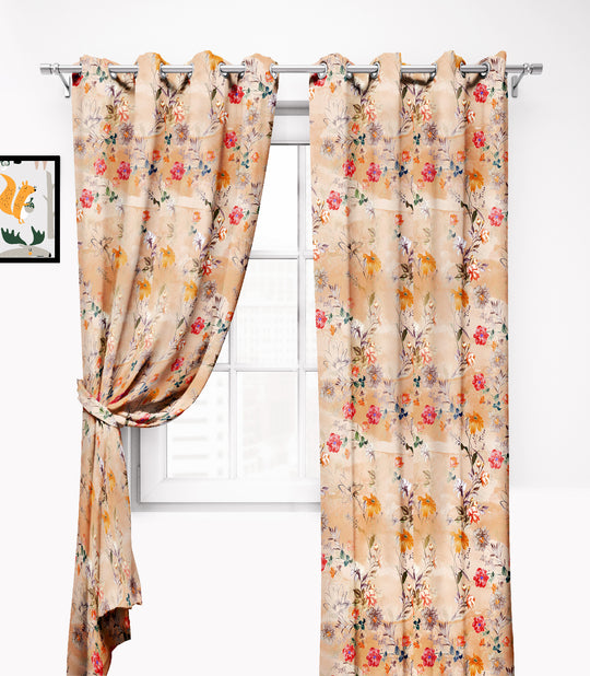 Ultimate Trends Premium Polyester Fancy Floral Curtain For Home Décor Orange Color, 1 Piece