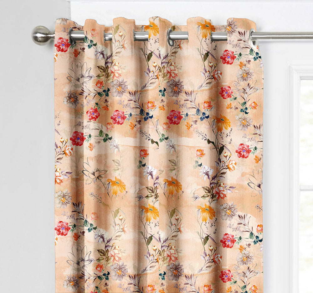 Ultimate Trends Premium Polyester Fancy Floral Curtain For Home Décor Orange Color, 1 Piece