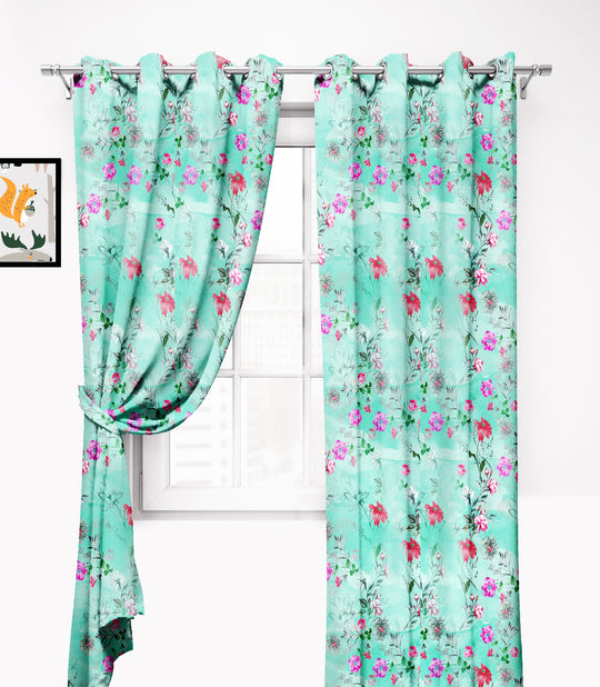 Ultimate Trends Premium Polyester Fancy Floral Curtain For Home Décor Sea Green Color, 1 Piece