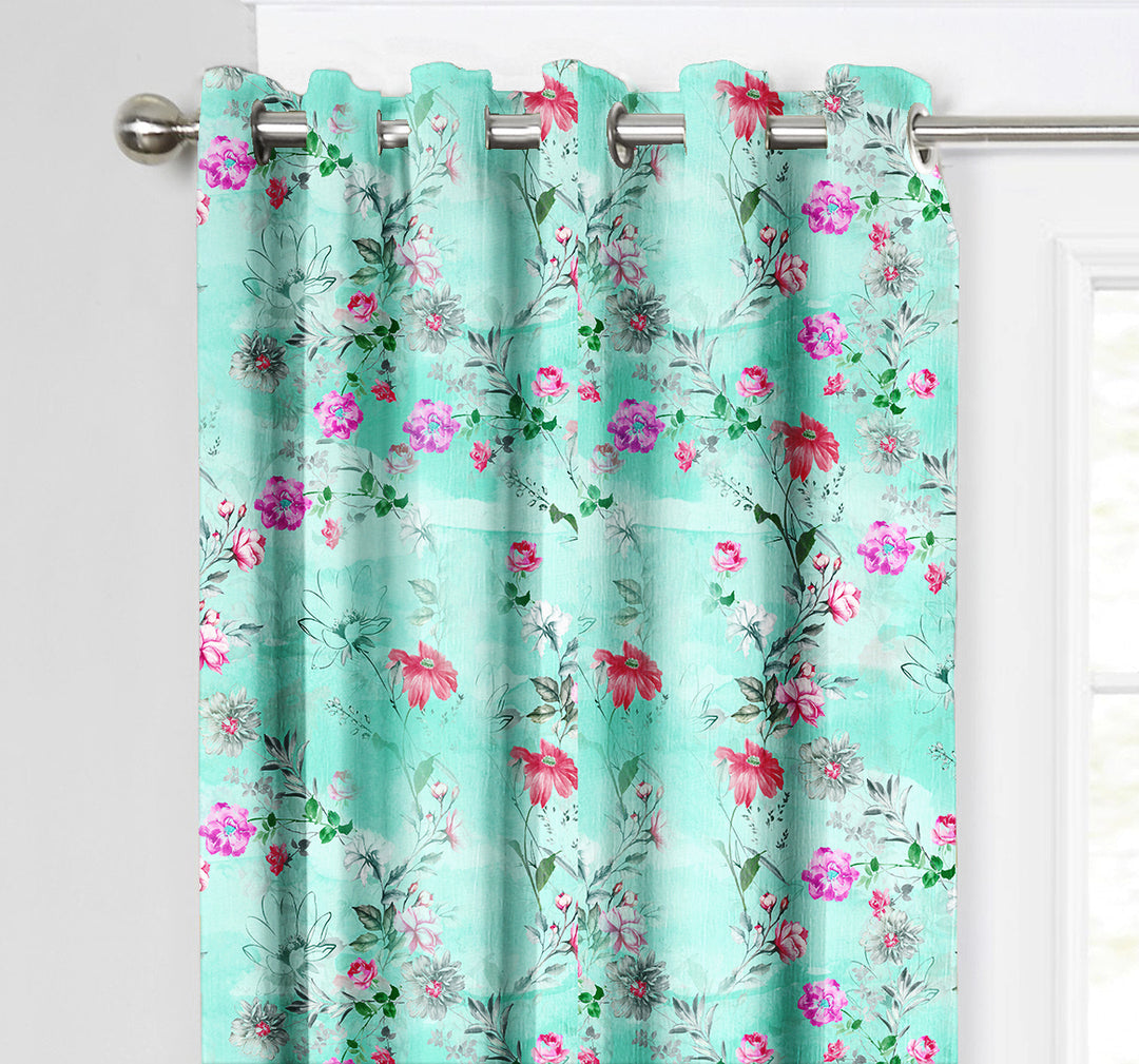 Ultimate Trends Premium Polyester Fancy Floral Curtain For Home Décor Sea Green Color, 1 Piece