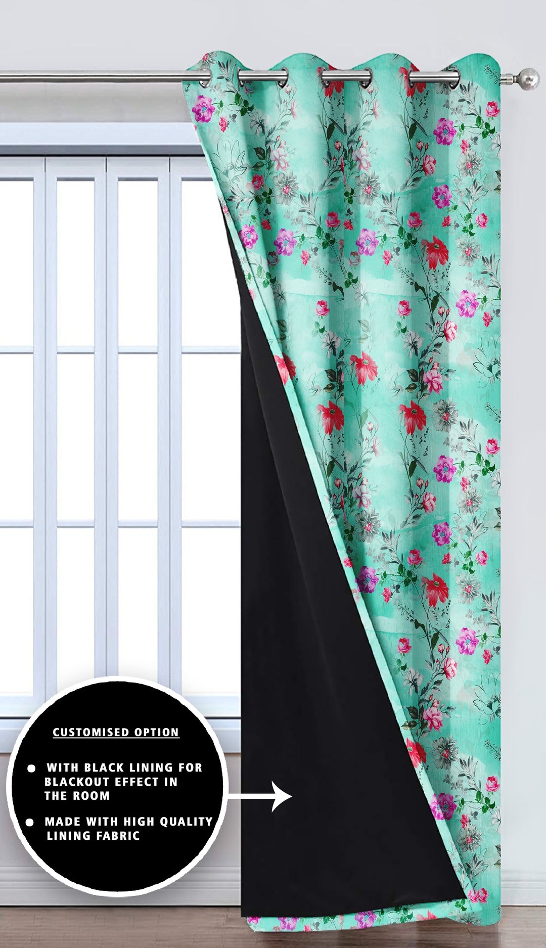 Ultimate Trends Premium Polyester Fancy Floral Curtain For Home Décor Sea Green Color, 1 Piece