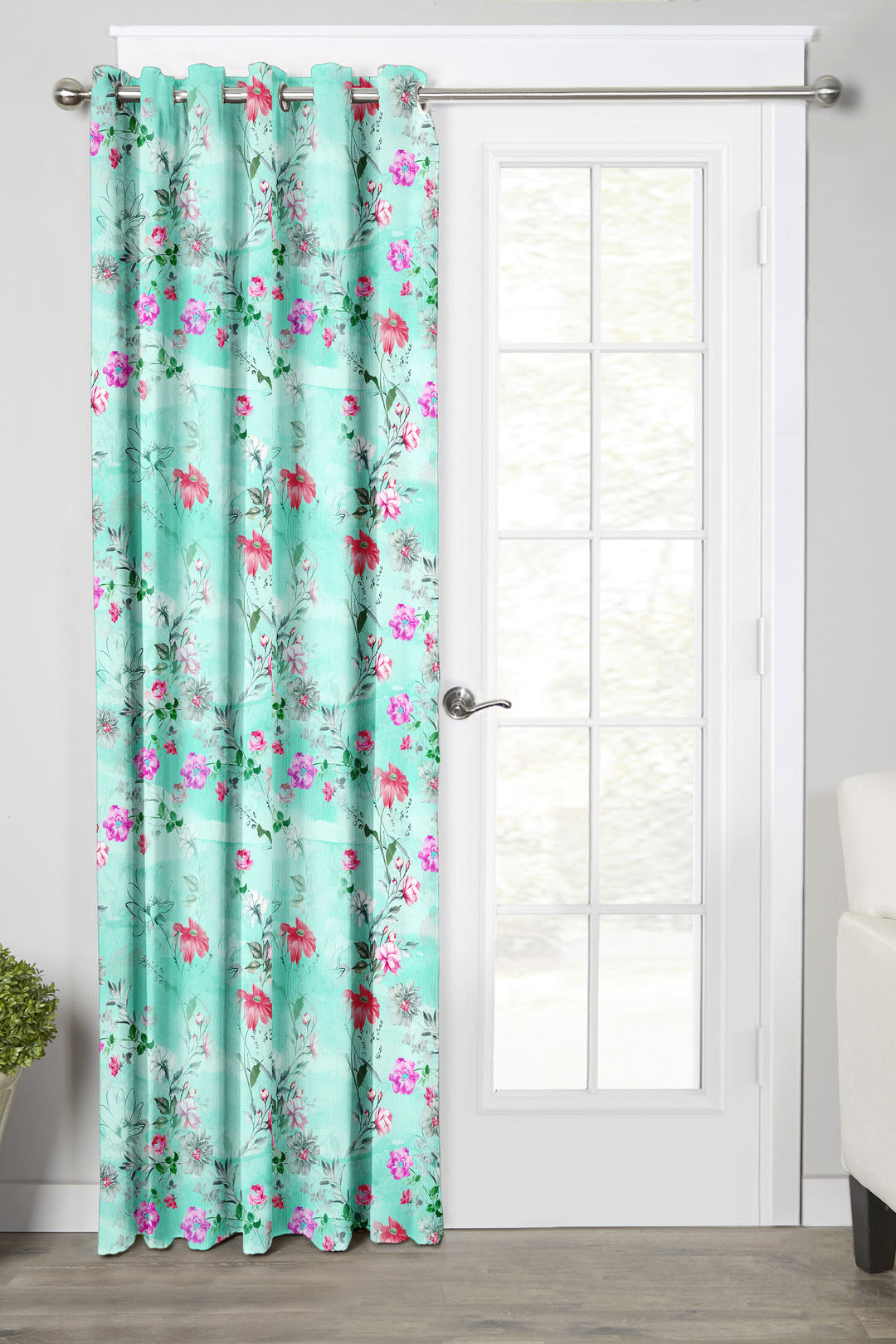 Ultimate Trends Premium Polyester Fancy Floral Curtain For Home Décor Sea Green Color, 1 Piece