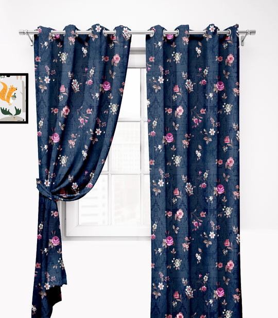 Ultimate Trends Premium Polyester Fancy Floral Curtain For Home Décor Navy Blue Color, 1 Piece