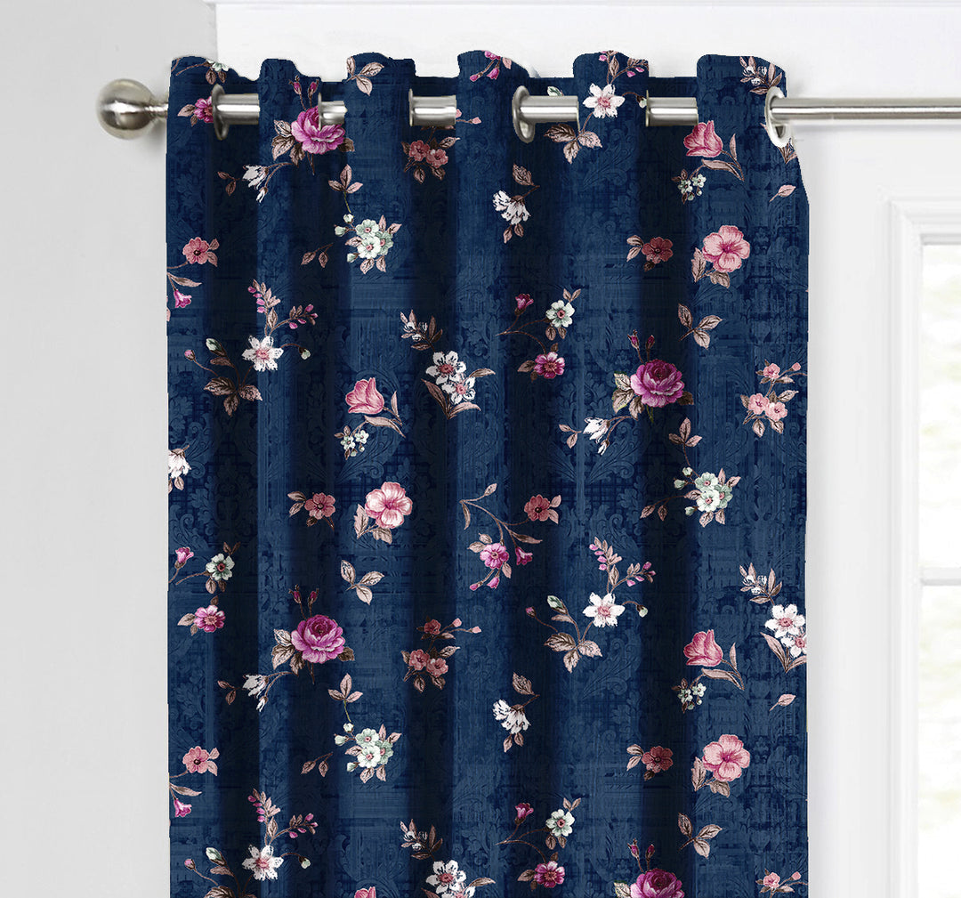 Ultimate Trends Premium Polyester Fancy Floral Curtain For Home Décor Navy Blue Color, 1 Piece