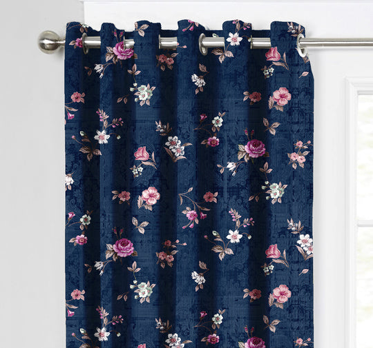 Ultimate Trends Premium Polyester Fancy Floral Curtain For Home Décor Navy Blue Color, 1 Piece