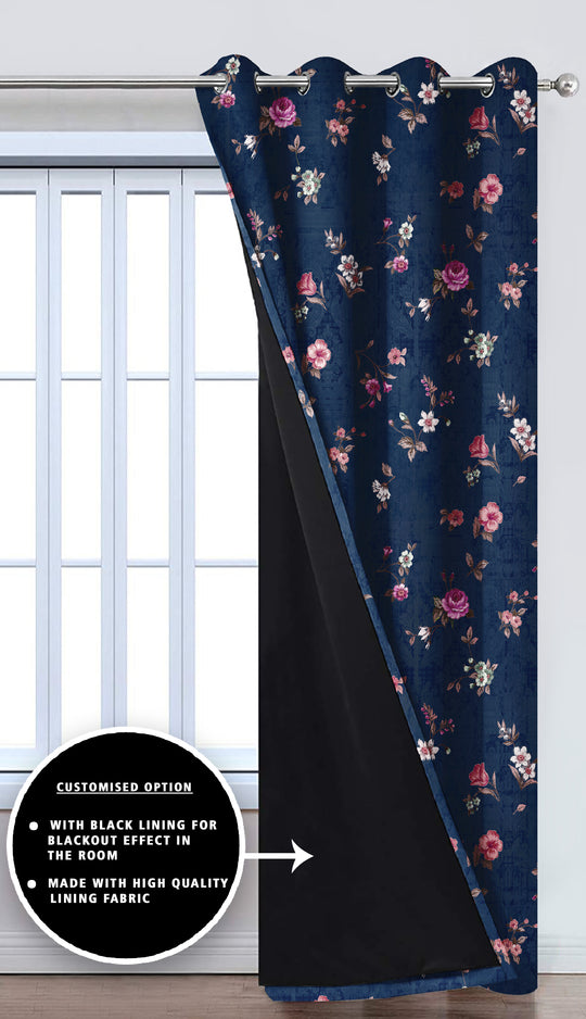 Ultimate Trends Premium Polyester Fancy Floral Curtain For Home Décor Navy Blue Color, 1 Piece