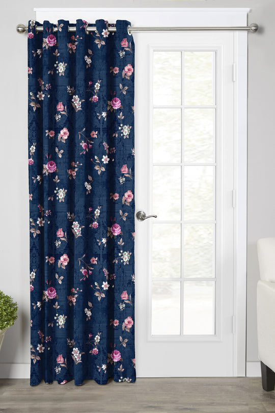 Ultimate Trends Premium Polyester Fancy Floral Curtain For Home Décor Navy Blue Color, 1 Piece