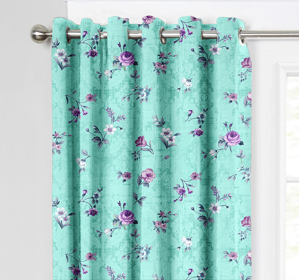 Ultimate Trends Premium Polyester Fancy Floral Curtain For Home Décor Sea Green Color, 1 Piece