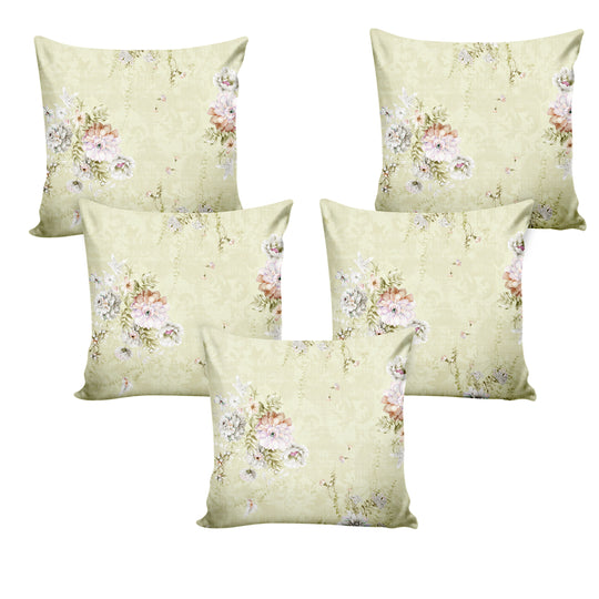 Ultimate Trends ™ Premium Polyester Digital Printed Floral Cushion Cover, Set of 5