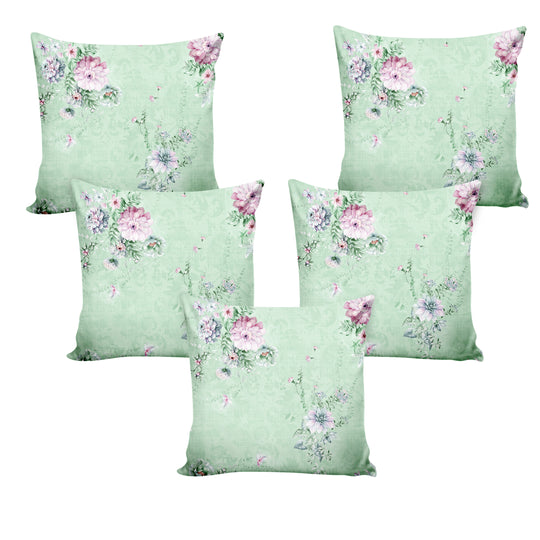 Ultimate Trends ™ Premium Polyester Digital Printed Floral Cushion Cover, Set of 5