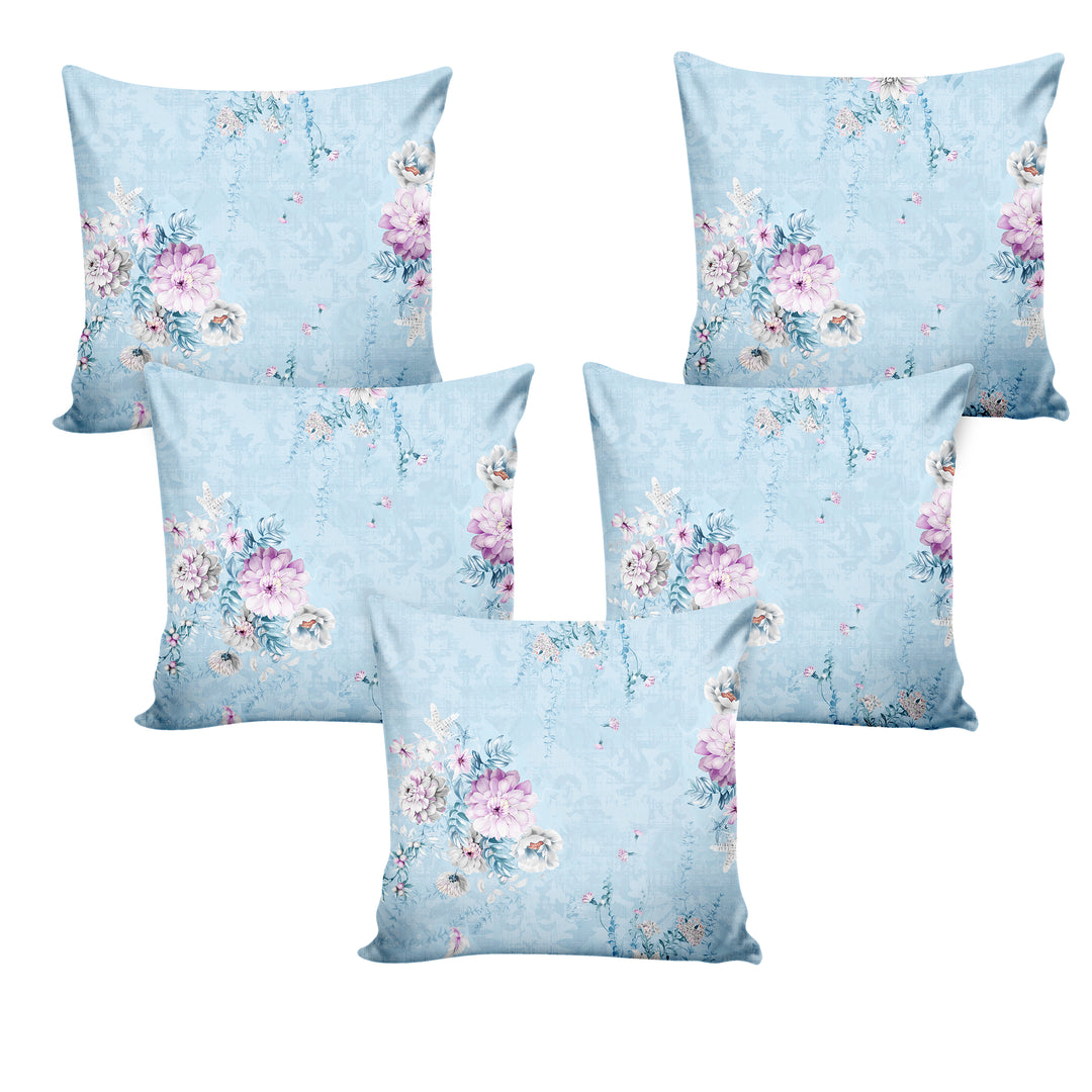 Ultimate Trends ™ Premium Polyester Digital Printed Floral Cushion Cover, Set of 5