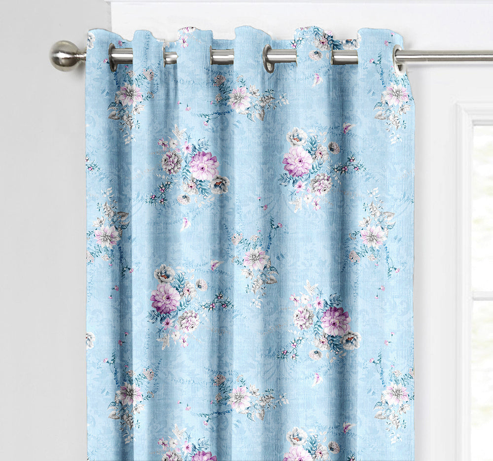 Ultimate Trends Premium Polyester Fancy Floral Curtain For Home Décor Sky  Color, 1 Piece