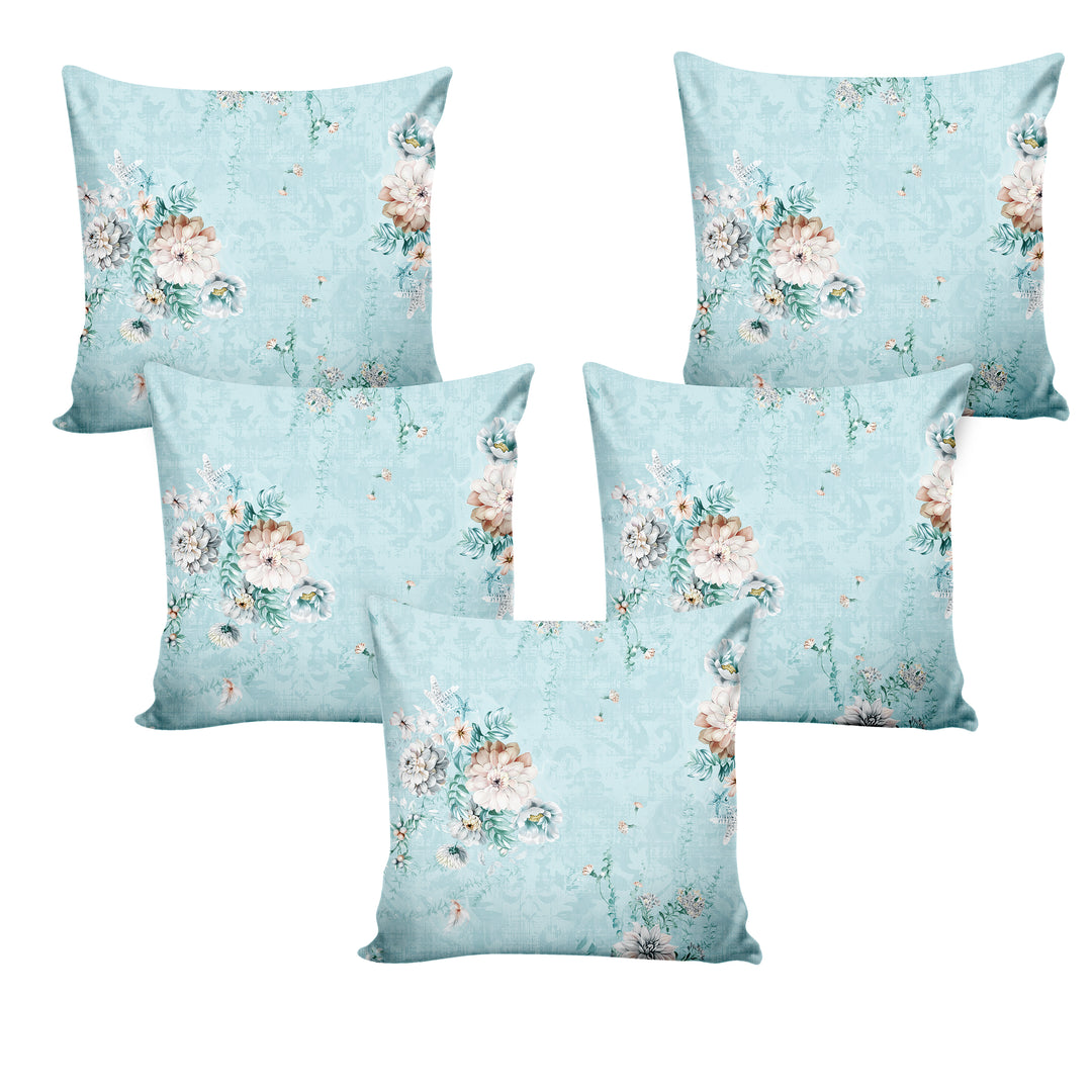 Ultimate Trends ™ Premium Polyester Digital Printed Floral Cushion Cover, Set of 5