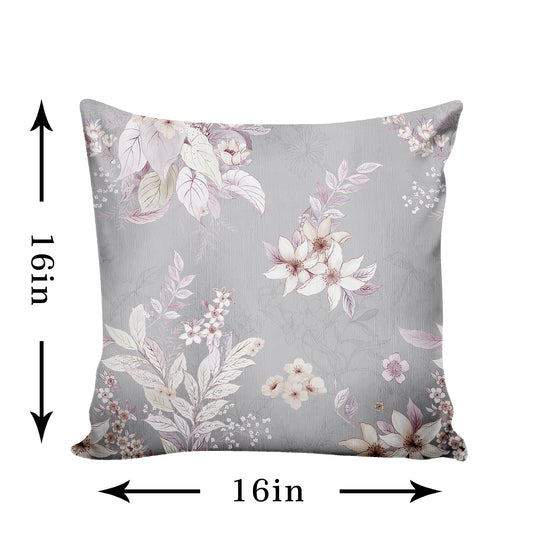 Ultimate Trends Fancy Floral Digital Printed Cushion Cover, 16 Inch X 16 Inch, Set of 5 -Grey Color