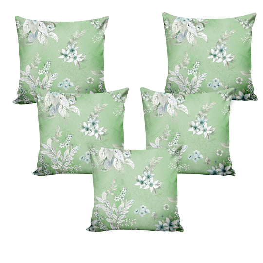 Ultimate Trends Fancy Floral Digital Printed Cushion Cover, 16 Inch X 16 Inch, Set of 5 -Pista Color